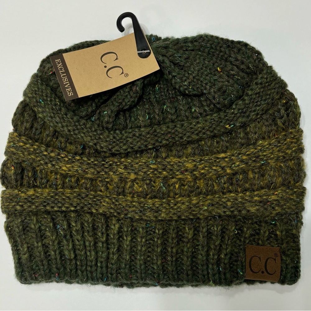 C.C OMBRE CONFETTI MESSY BUN PONYTAIL BEANIE